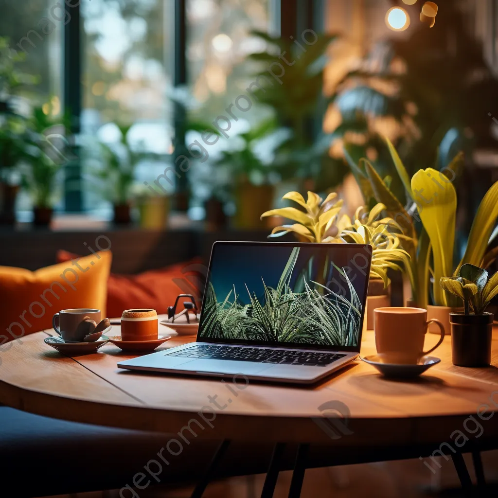 Inviting desk setup with laptop and plants - Image 3