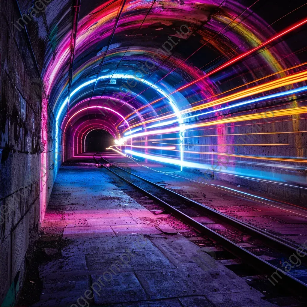 Vivid light trails in abandoned subway tunnel with streaks of colors - Image 2