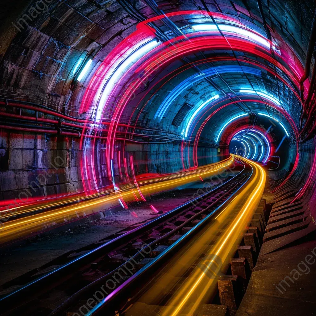 Vivid light trails in abandoned subway tunnel with streaks of colors - Image 3