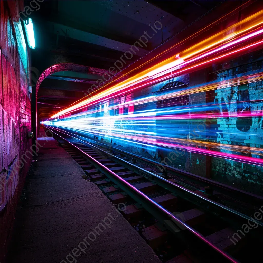 Vivid light trails in abandoned subway tunnel with streaks of colors - Image 4