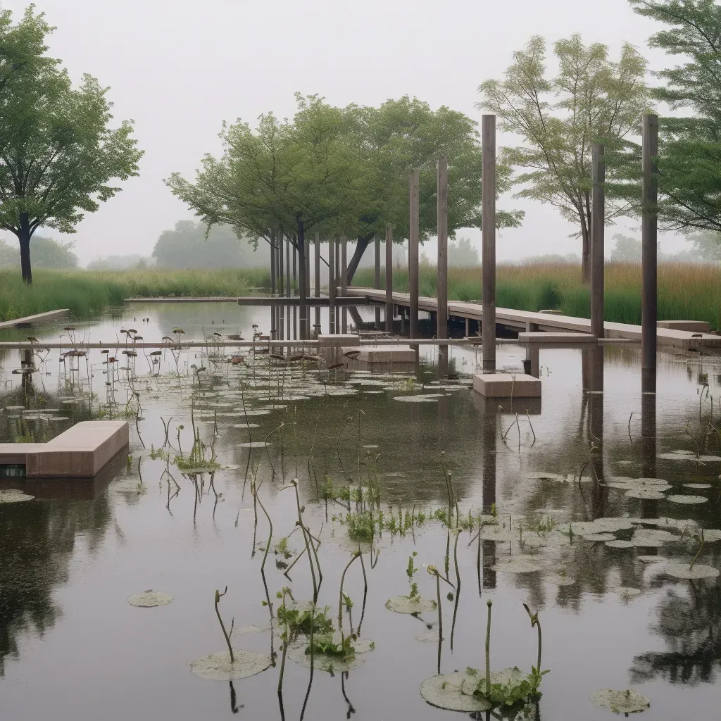 Water garden with lily pads and herons - Image 1