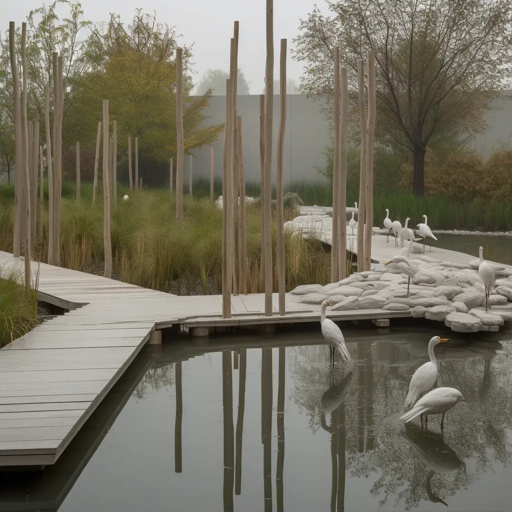 Water garden with lily pads and herons - Image 2