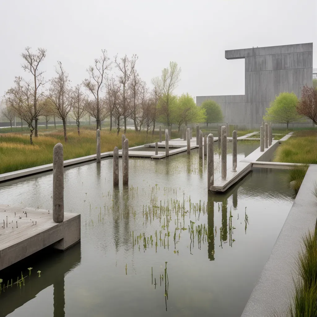 Water garden with lily pads and herons - Image 3