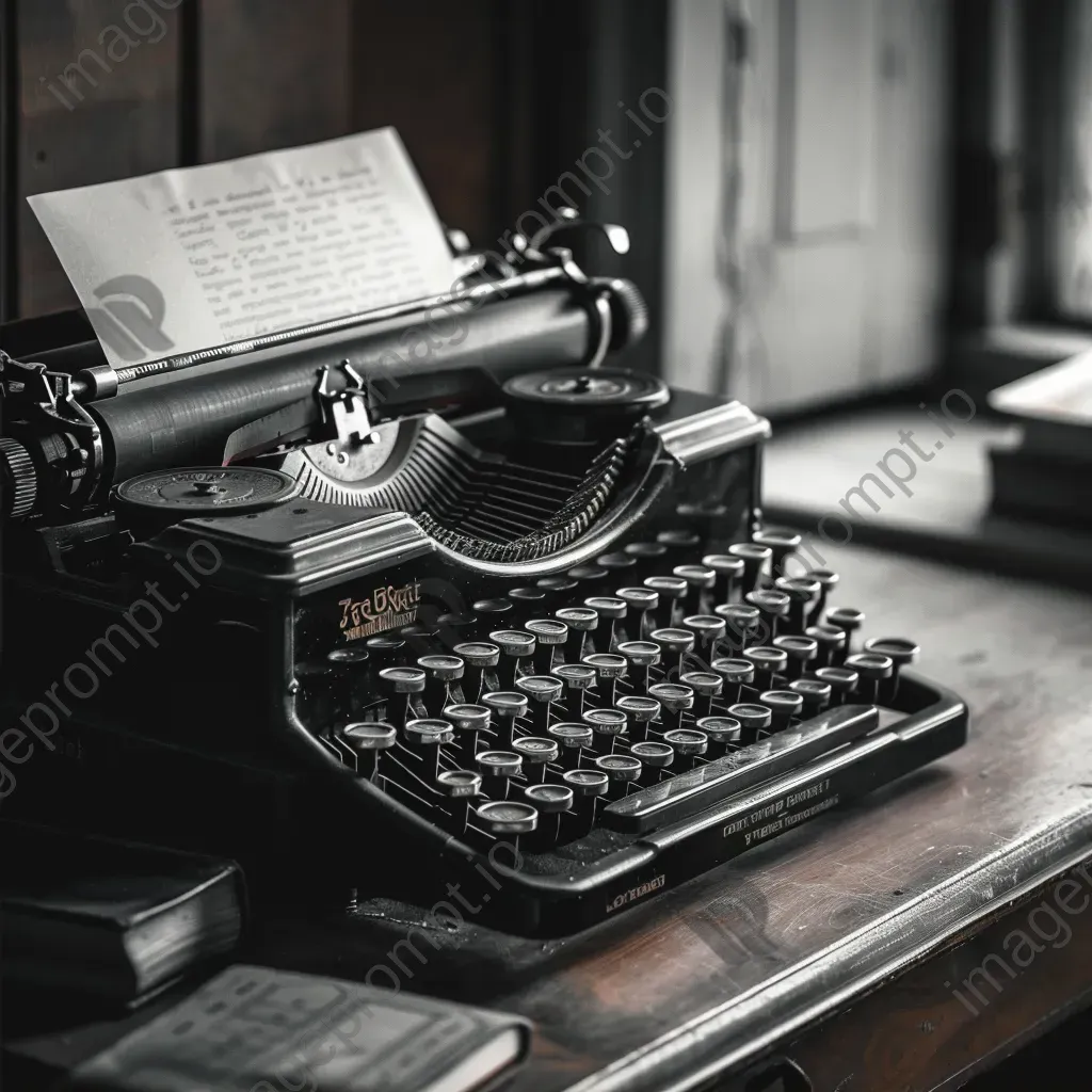 Black and white vintage typewriter on wooden desk - Image 2