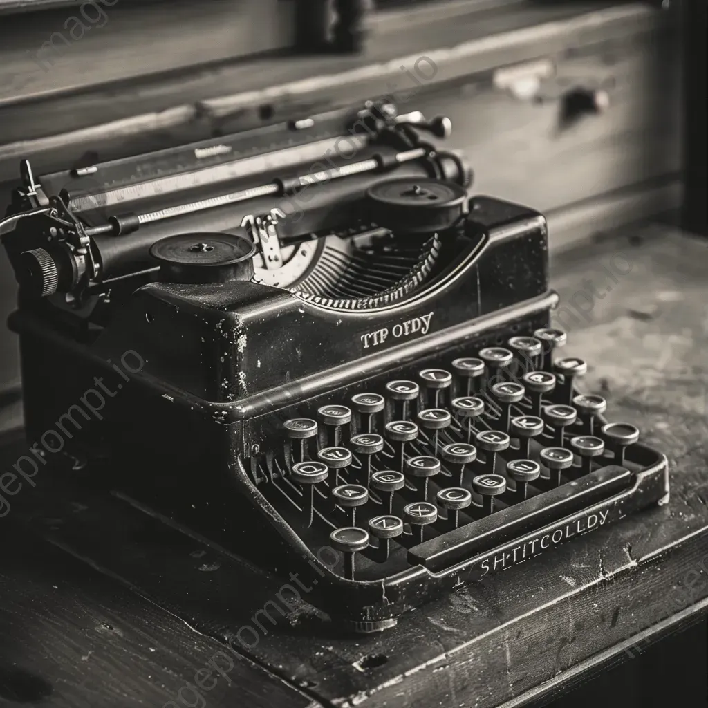 Black and white vintage typewriter on wooden desk - Image 3
