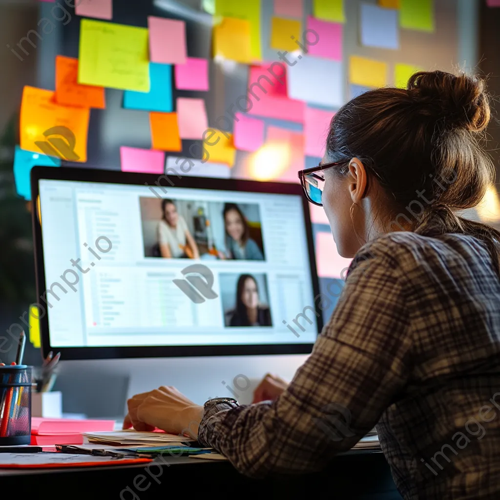 An accountant on a video call while reviewing financial statements in an office. - Image 1