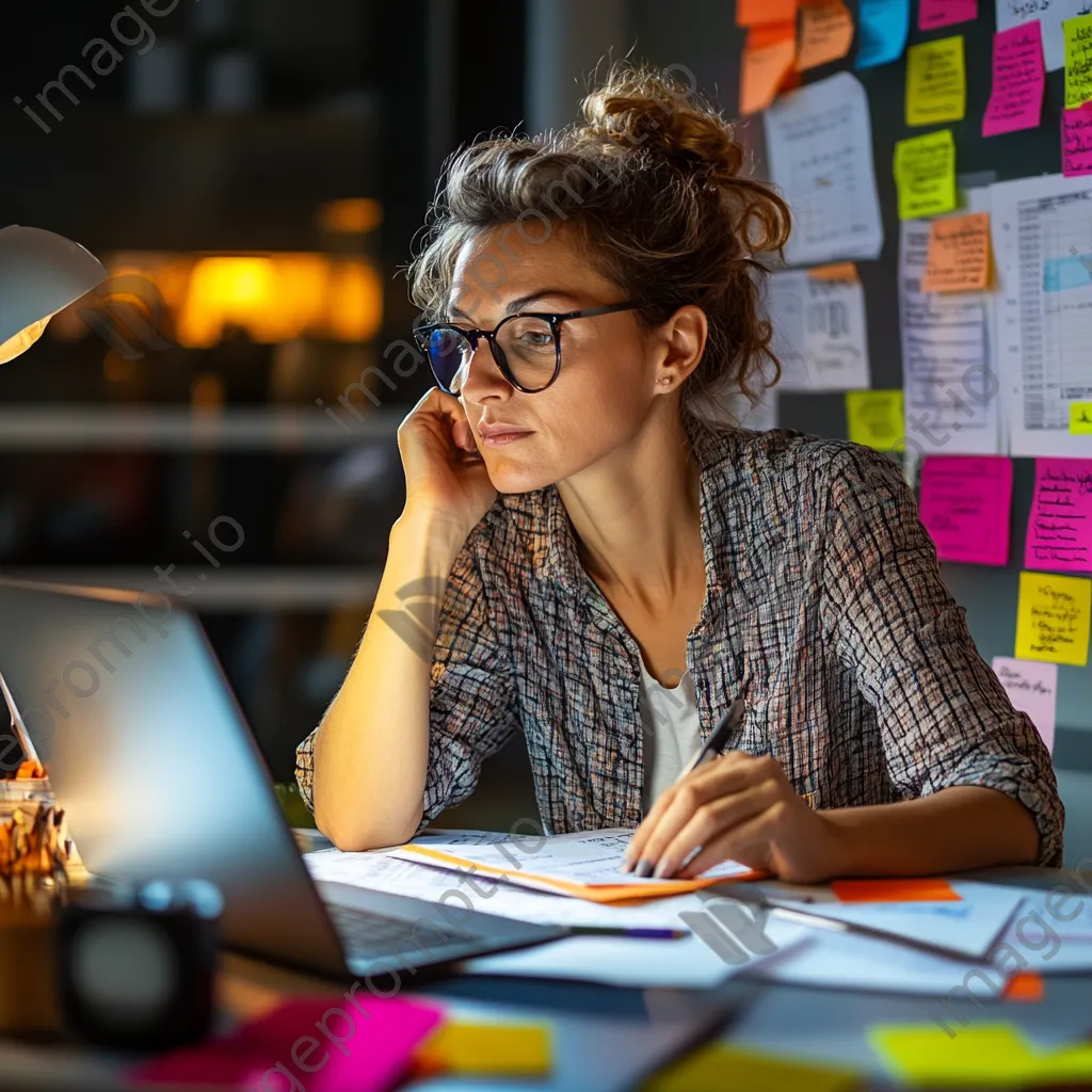 An accountant on a video call while reviewing financial statements in an office. - Image 3