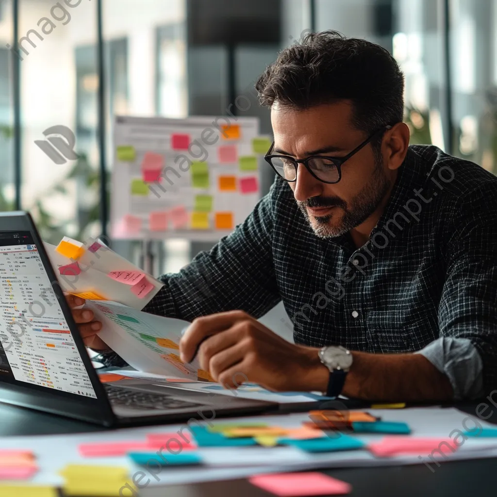 An accountant on a video call while reviewing financial statements in an office. - Image 4