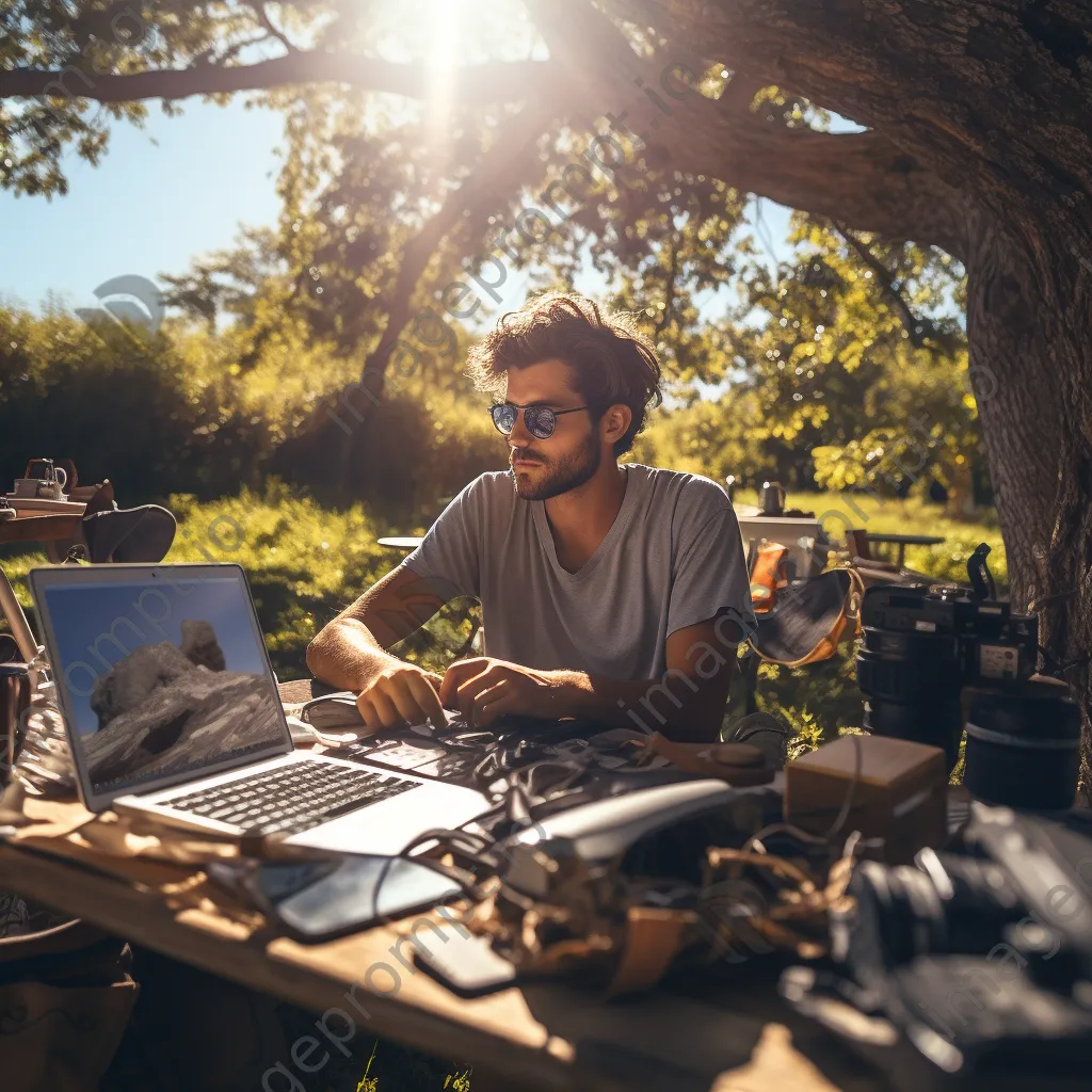 Freelancer working outdoors at a picnic table - Image 2