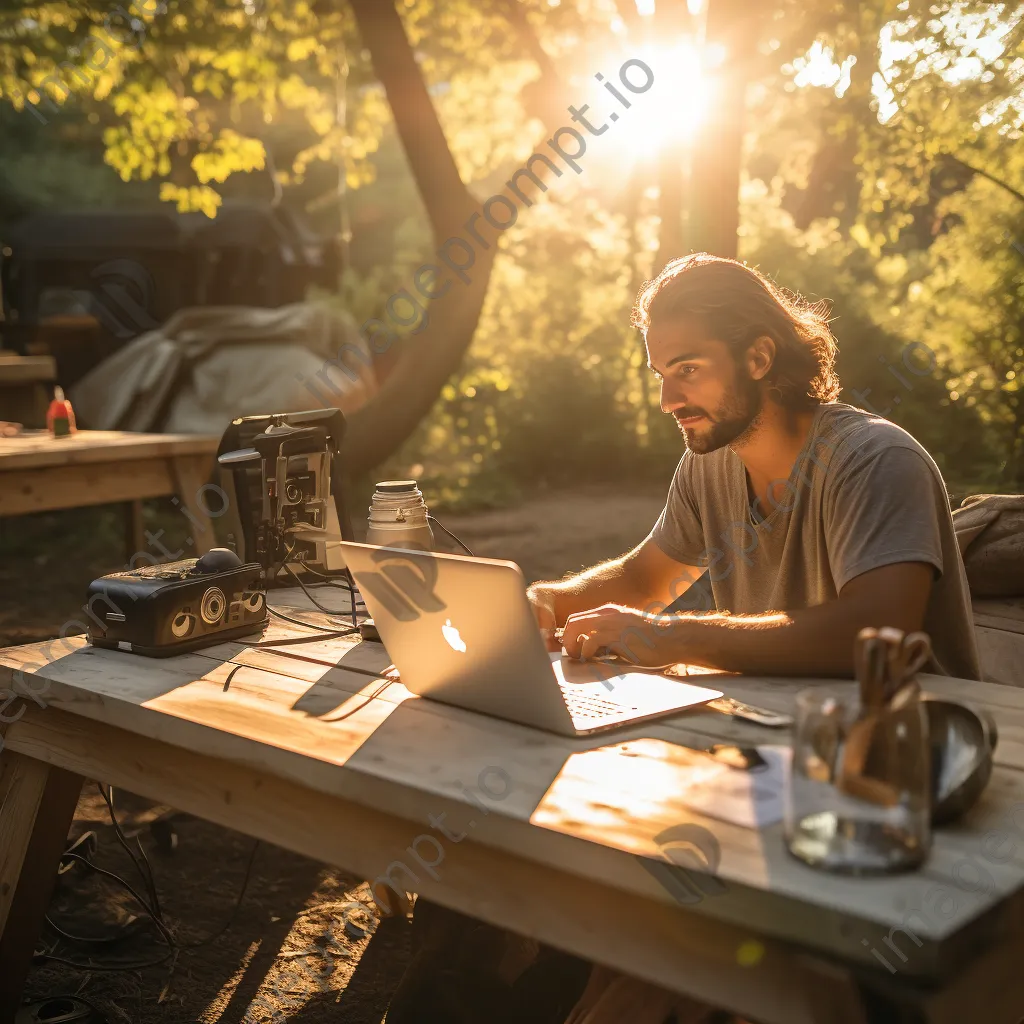 Freelancer working outdoors at a picnic table - Image 4