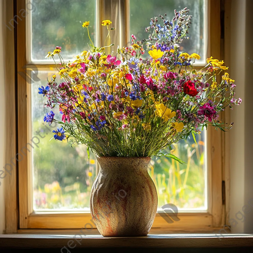 Close-up of wildflowers arranged in rustic vase - Image 3