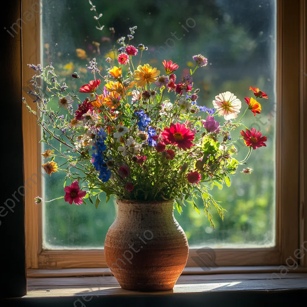 Close-up of wildflowers arranged in rustic vase - Image 4