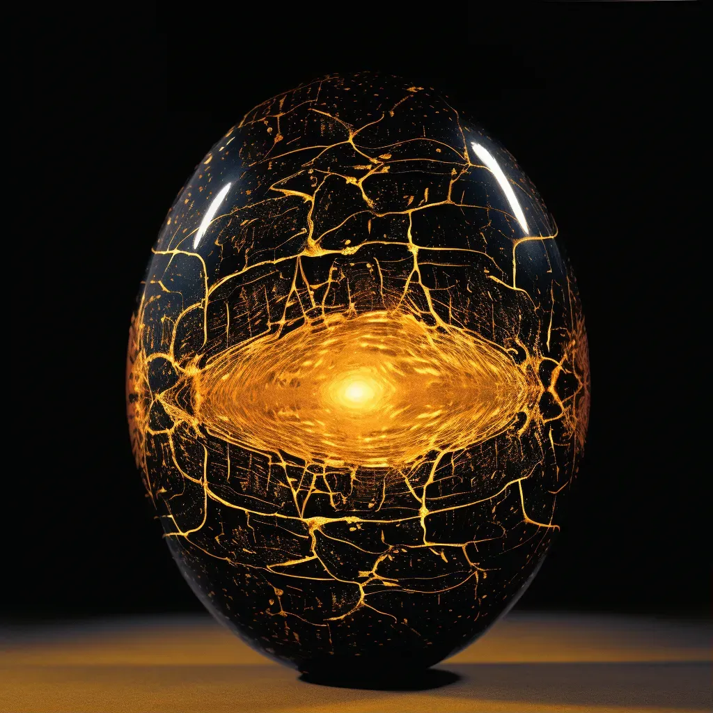 Intricate cosmic egg cracking open with golden light shining through - Image 1