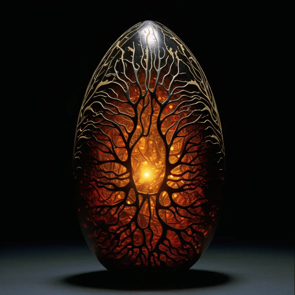 Intricate cosmic egg cracking open with golden light shining through - Image 3