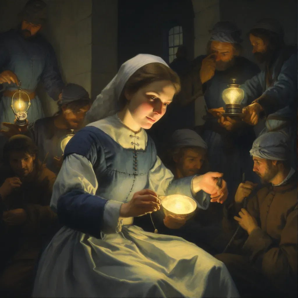 Florence Nightingale tending to wounded soldiers with lamp - Image 1