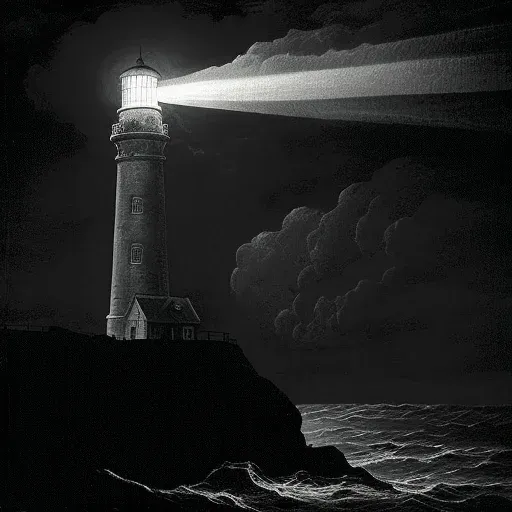 Lighthouse casting brilliant beam into dark night sky - Image 1