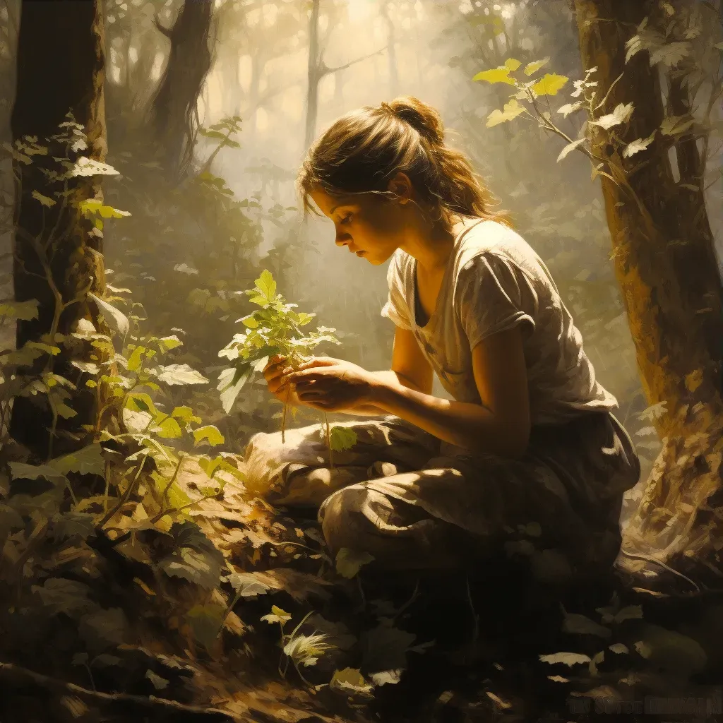 Image of a girl planting tree in a verdant forest - Image 3