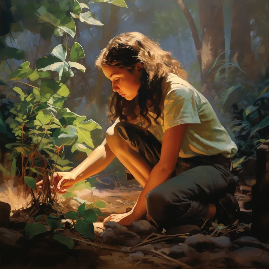 Image of a girl planting tree in a verdant forest - Image 4