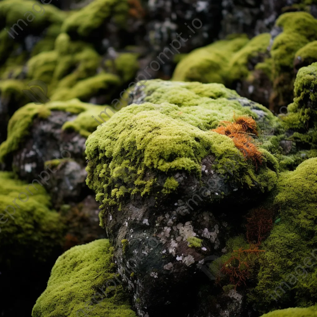 Close-up of volcanic rock formations with moss in daylight - Image 1