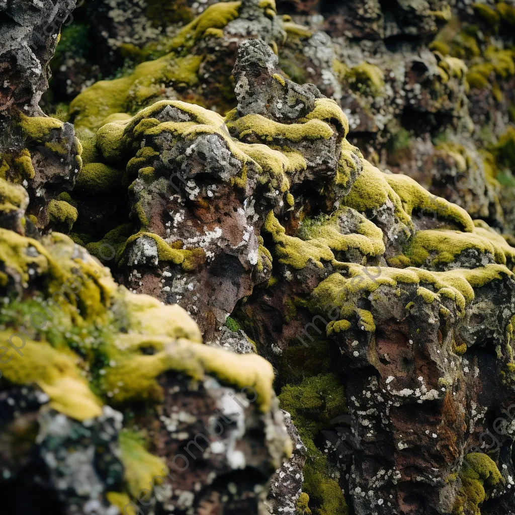 Close-up of volcanic rock formations with moss in daylight - Image 3