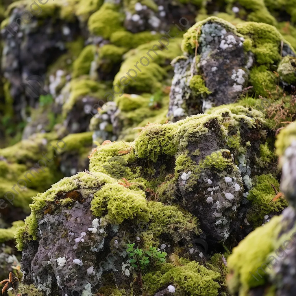 Close-up of volcanic rock formations with moss in daylight - Image 4