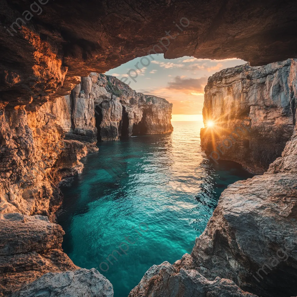 Coastal caves with turquoise waters at sunset - Image 3