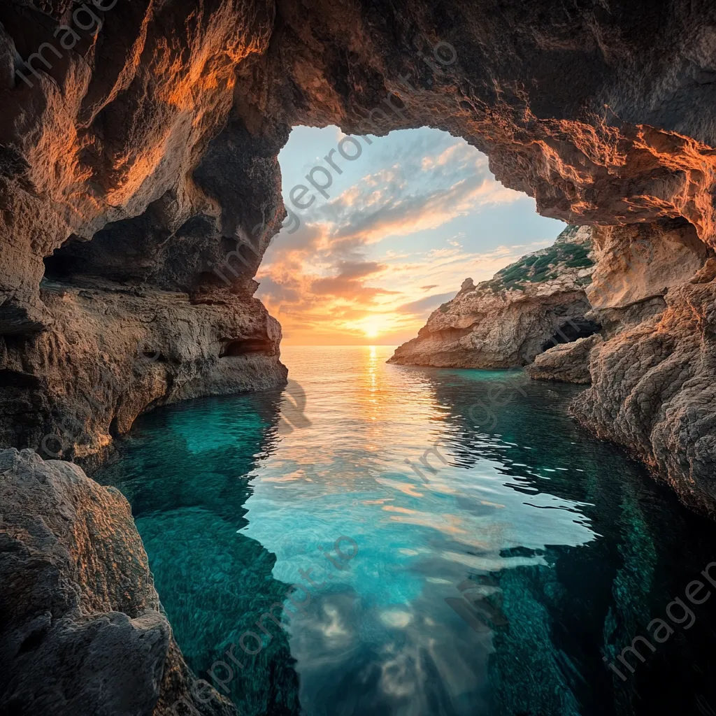 Coastal caves with turquoise waters at sunset - Image 4