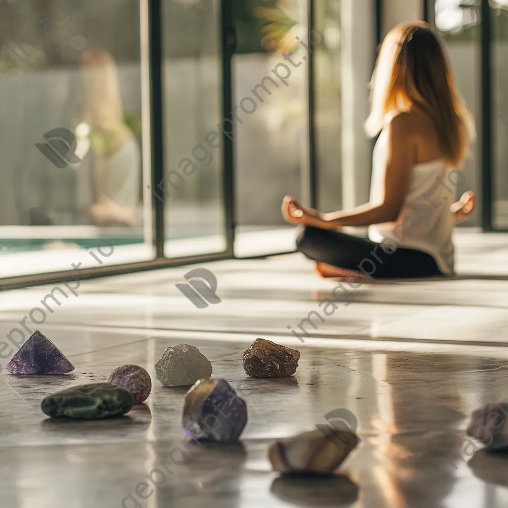 Yogi meditating indoors with crystals - Image 1