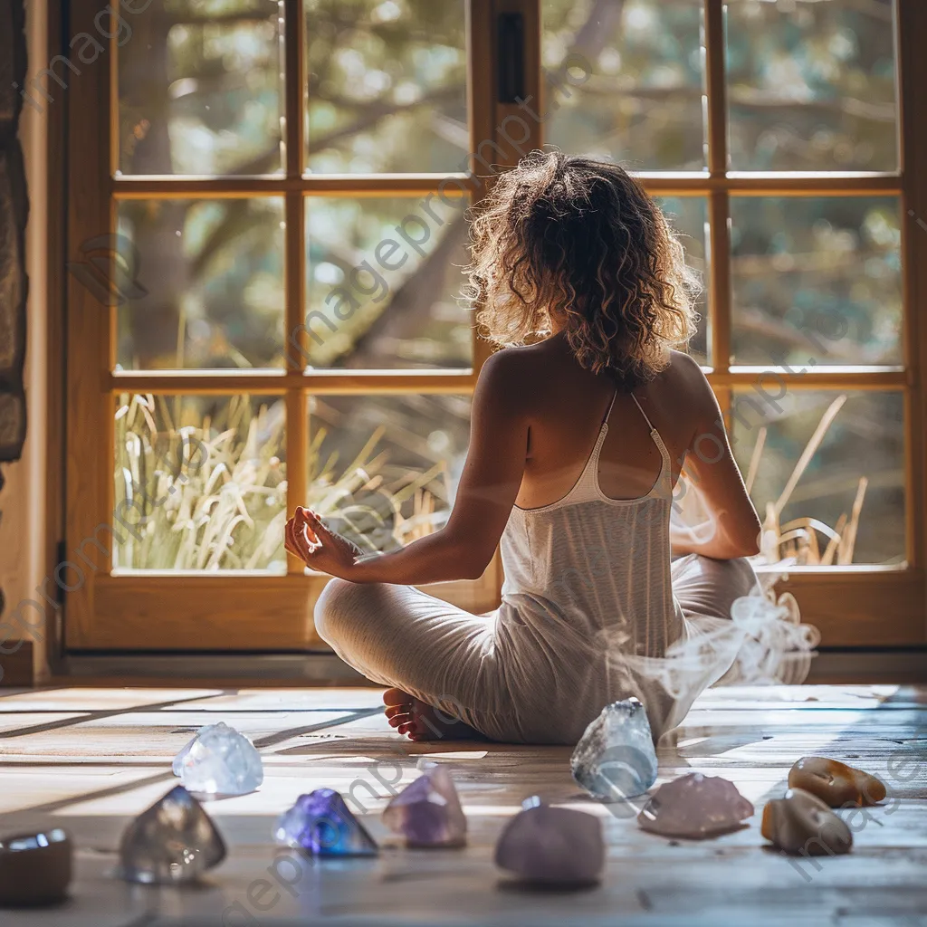 Yogi meditating indoors with crystals - Image 2