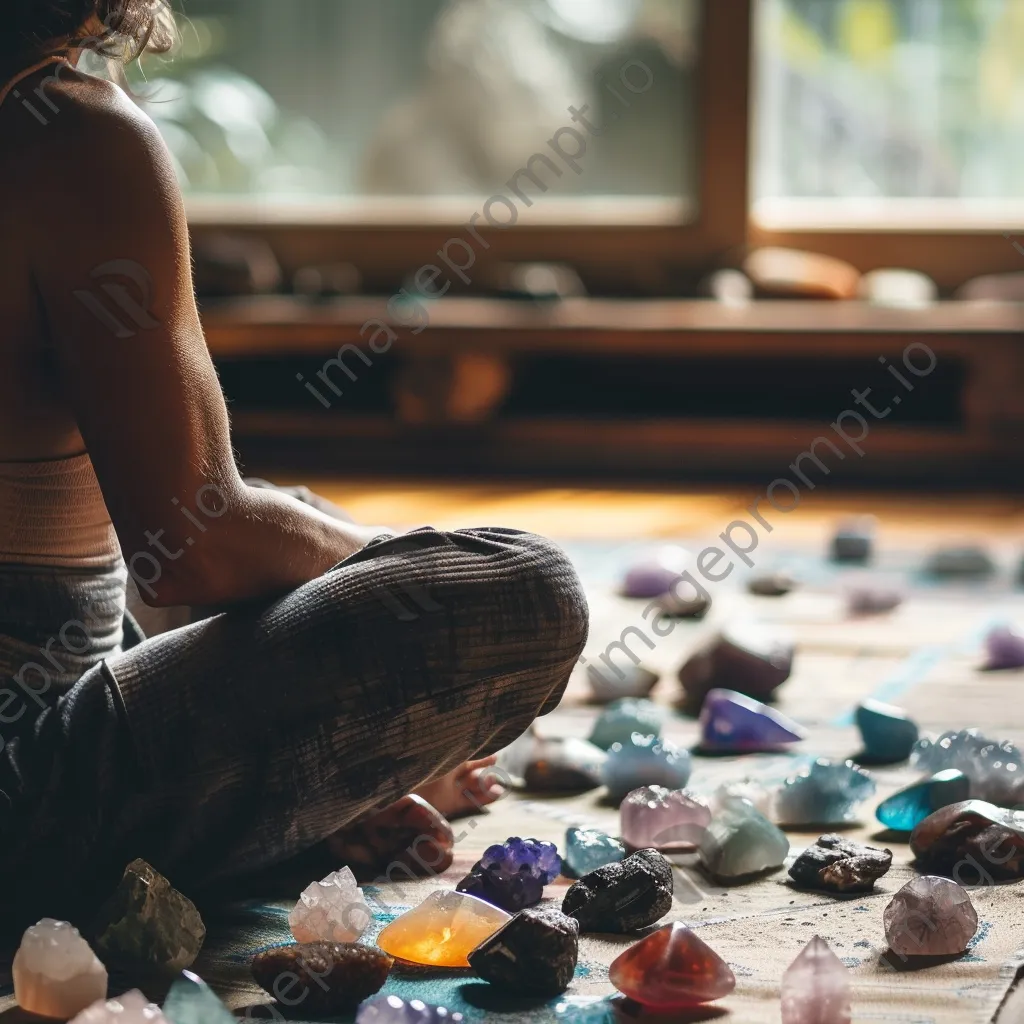 Yogi meditating indoors with crystals - Image 3