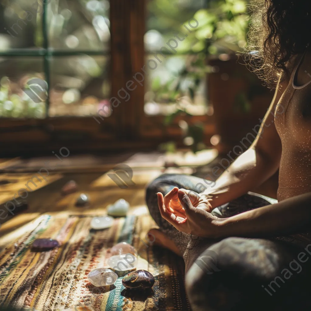 Yogi meditating indoors with crystals - Image 4