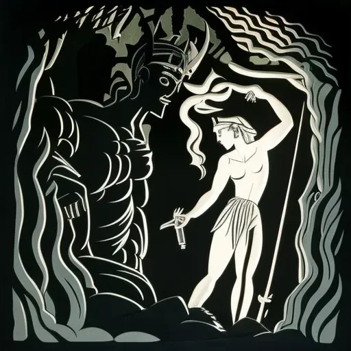 Perseus facing Medusa in cave in image prompt - Image 3