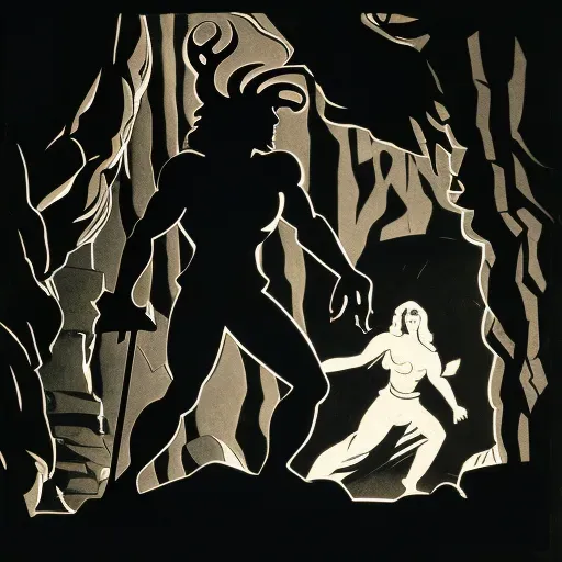 Perseus facing Medusa in cave in image prompt - Image 4