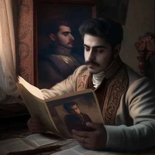 Man viewing faded photo album in warm lighting - Image 1