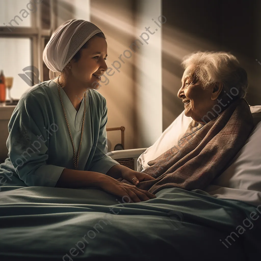 Nurse smiling while assisting elderly patient in hospital - Image 2