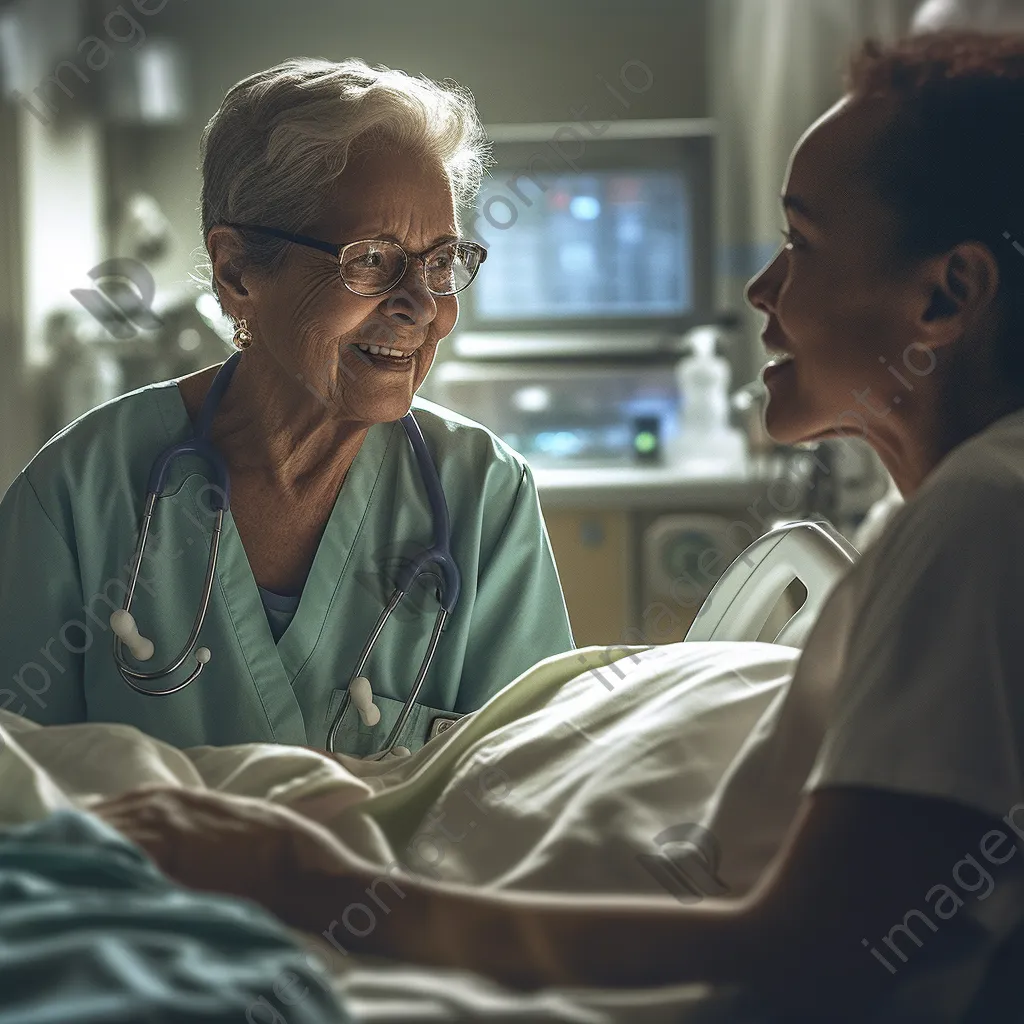 Nurse smiling while assisting elderly patient in hospital - Image 4