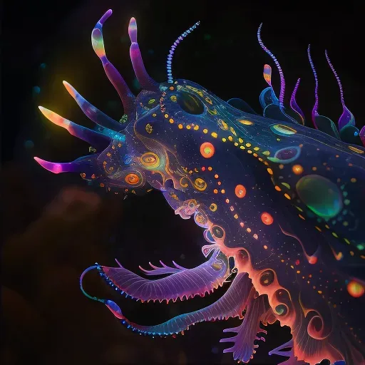 Illustration of a colorful deep-sea creature with long tentacles and bioluminescent spots - Image 2