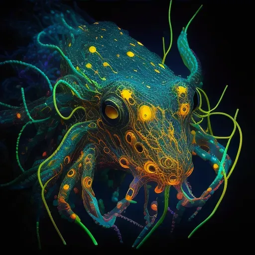 Illustration of a colorful deep-sea creature with long tentacles and bioluminescent spots - Image 3