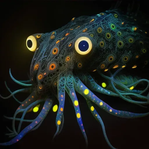 Illustration of a colorful deep-sea creature with long tentacles and bioluminescent spots - Image 4