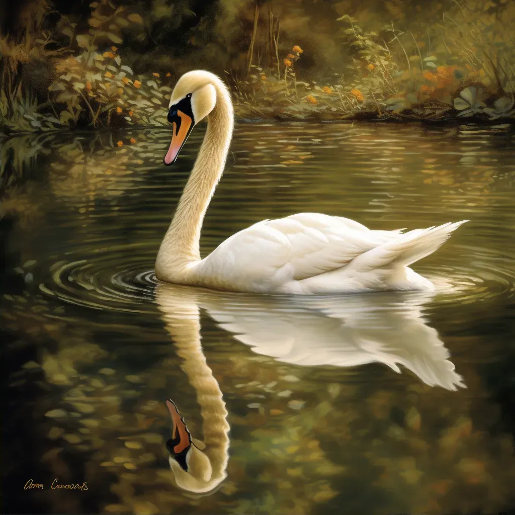 Image of a swan gliding on a calm lake - Image 2