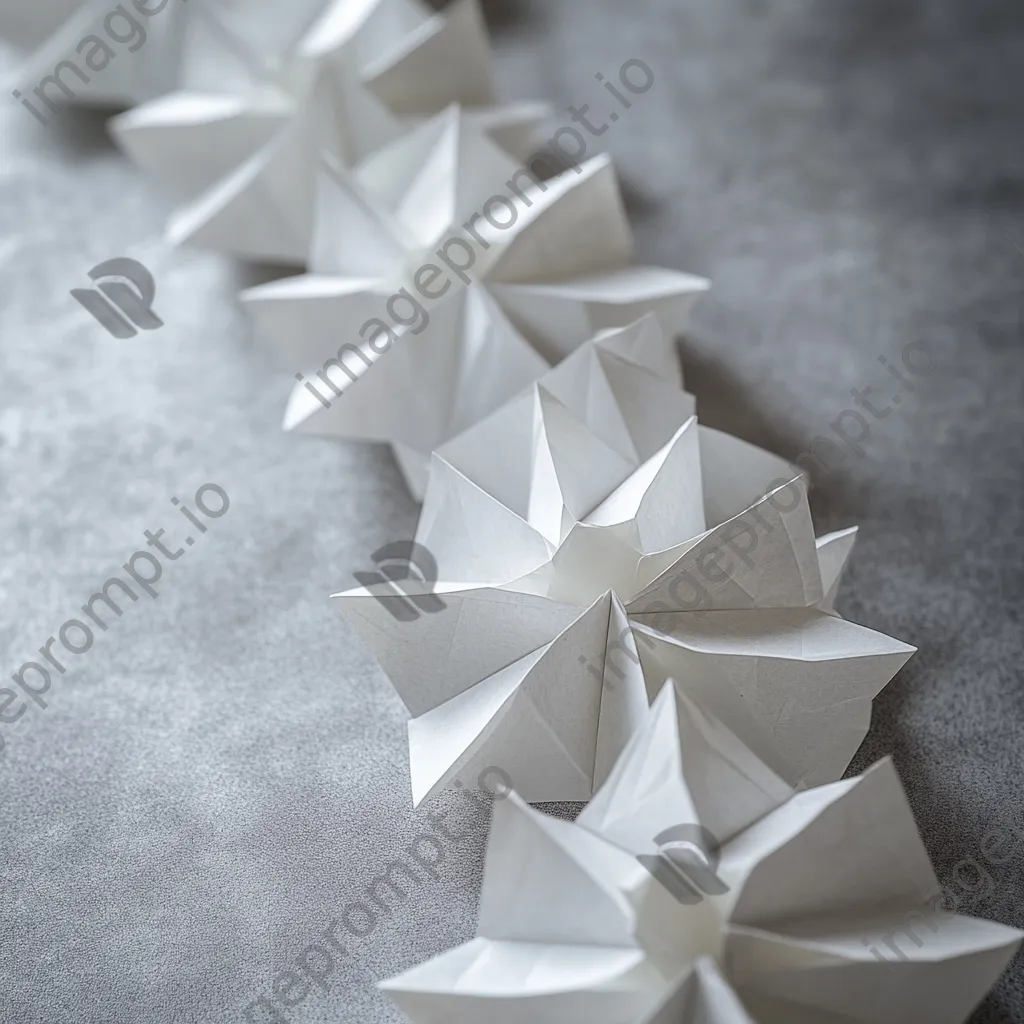 White origami shapes arranged on a textured grey surface. - Image 1