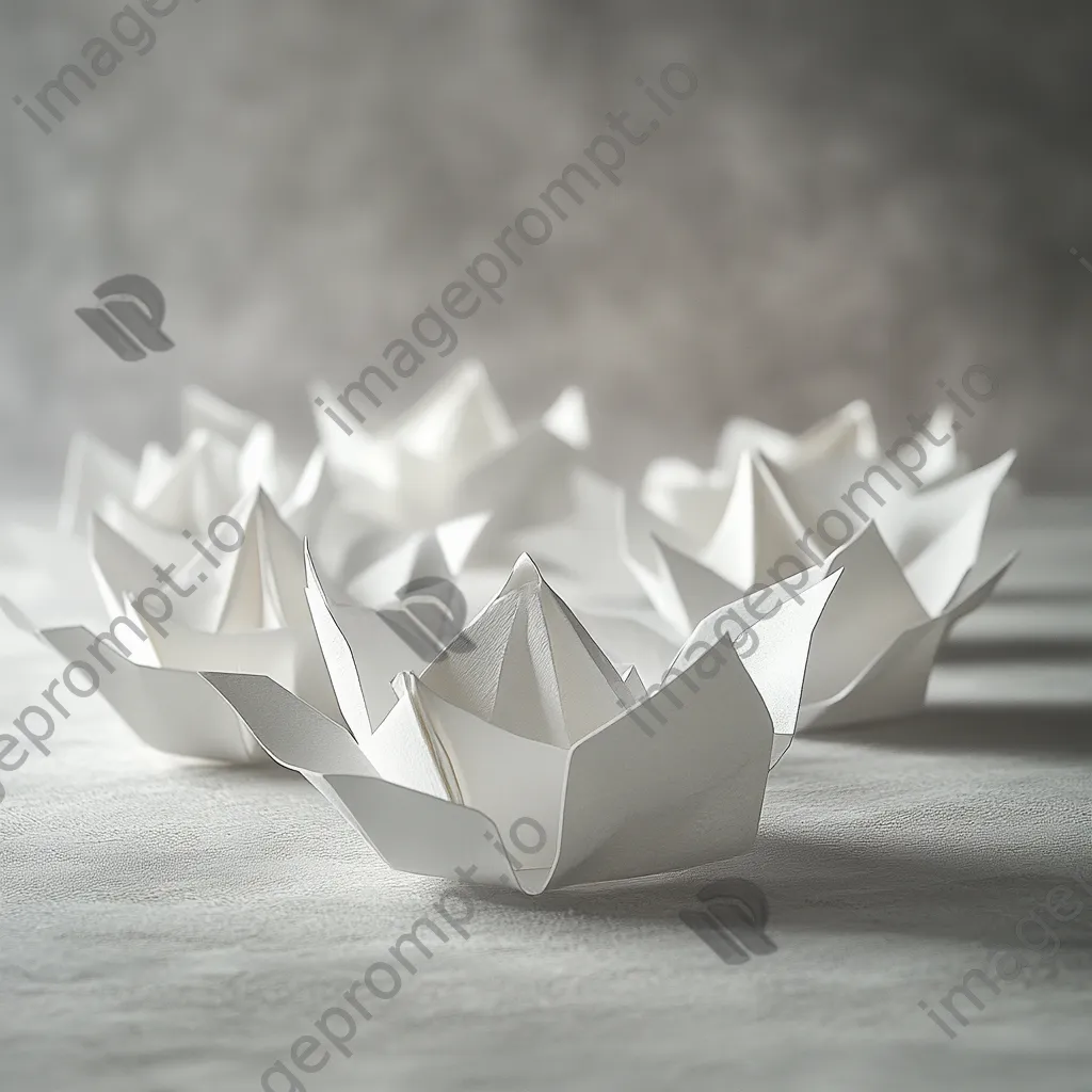 White origami shapes arranged on a textured grey surface. - Image 3