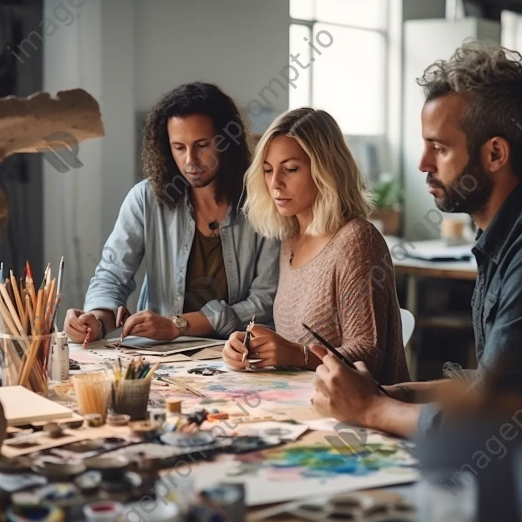 International team collaborating in a colorful art studio - Image 1