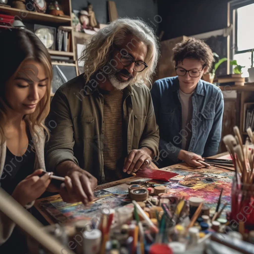 International team collaborating in a colorful art studio - Image 2