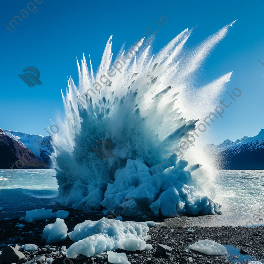 Massive glacier calving into the sea with ice splash - Image 1