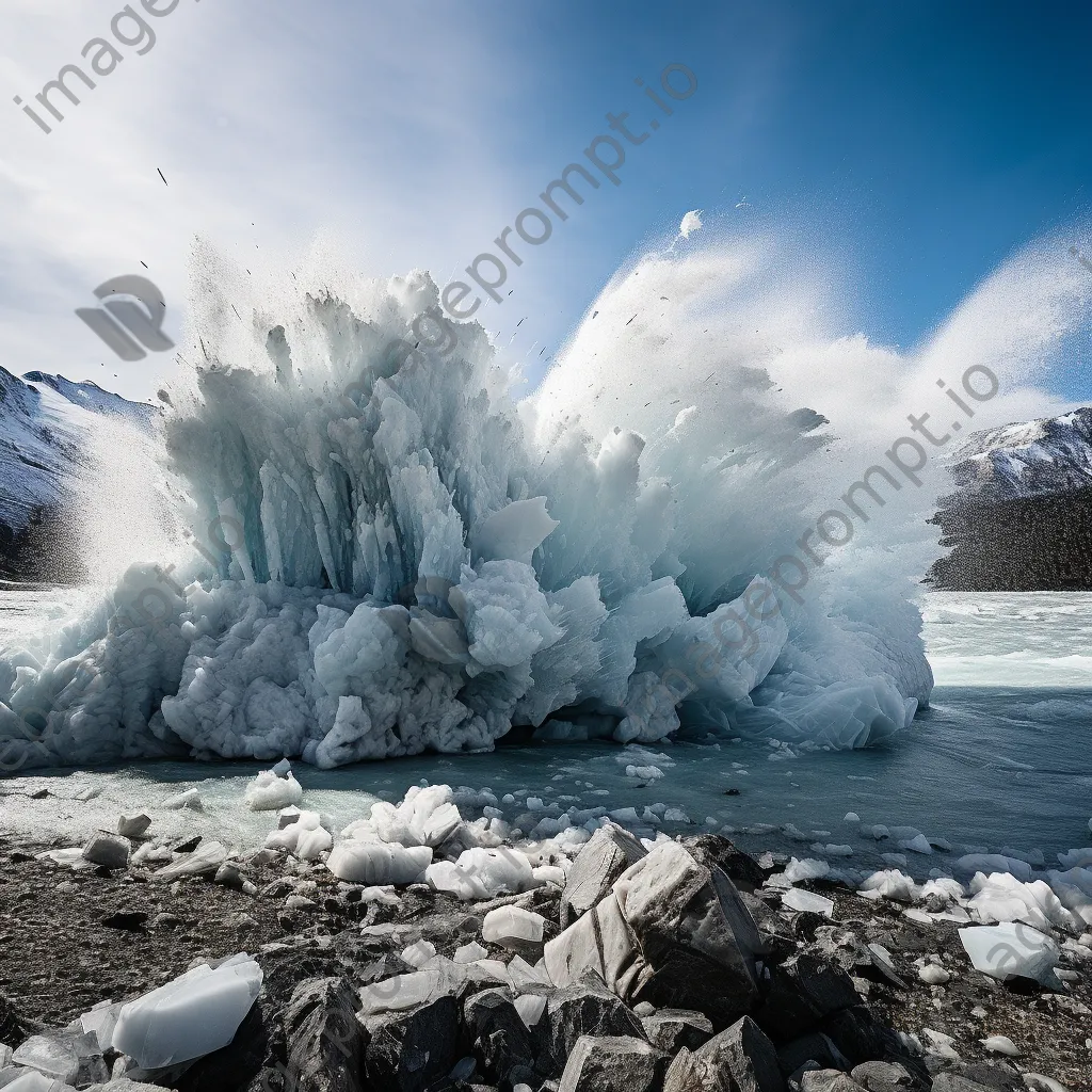 Massive glacier calving into the sea with ice splash - Image 2