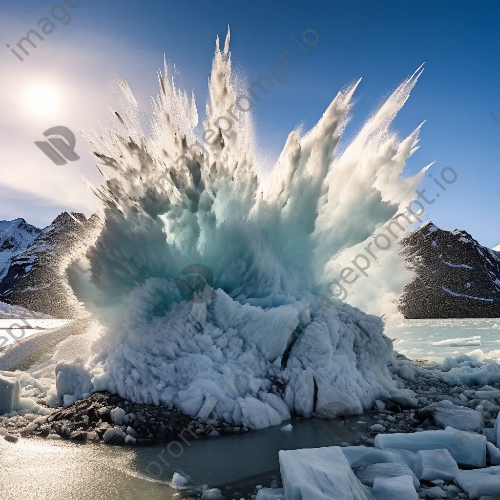 Massive glacier calving into the sea with ice splash - Image 3