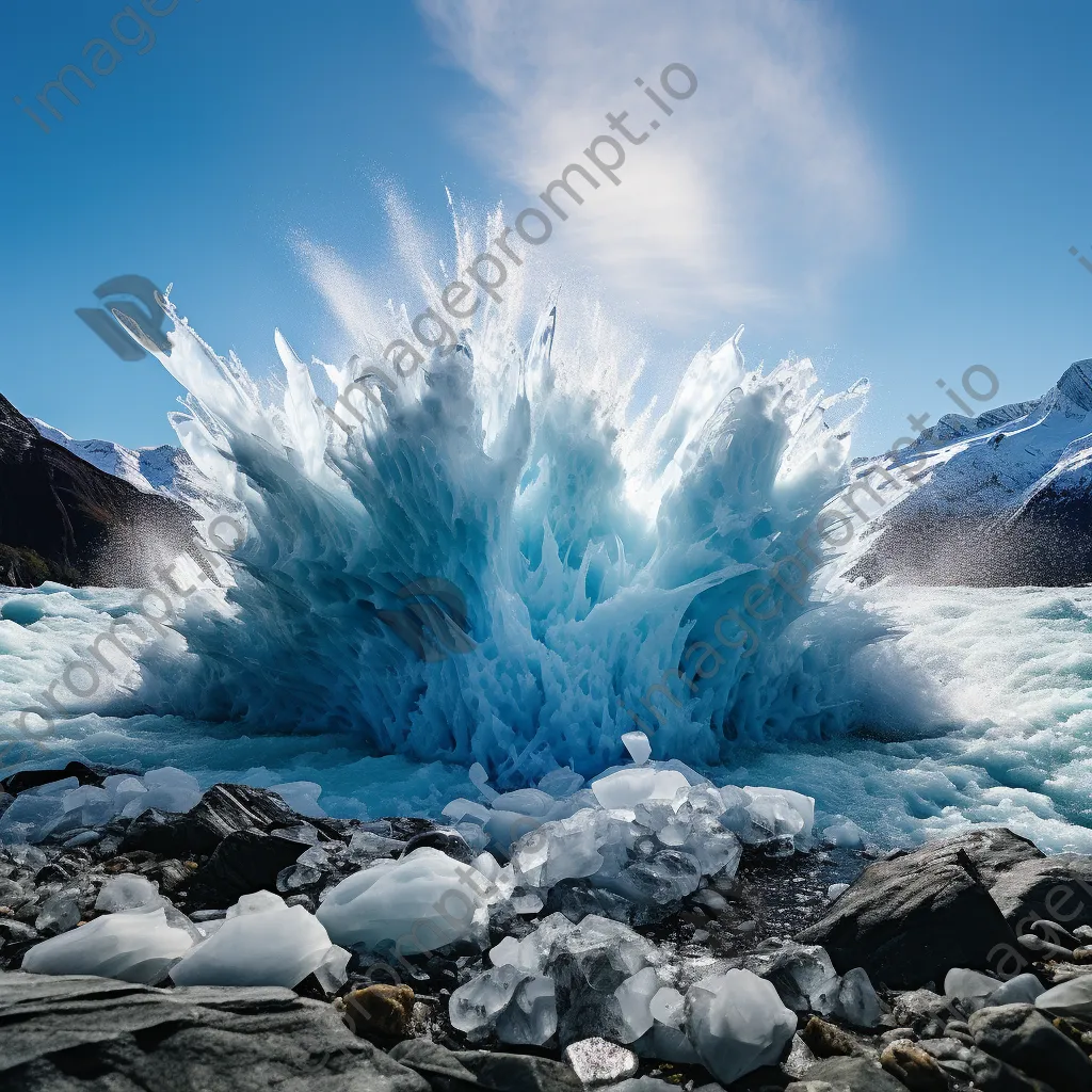 Massive glacier calving into the sea with ice splash - Image 4