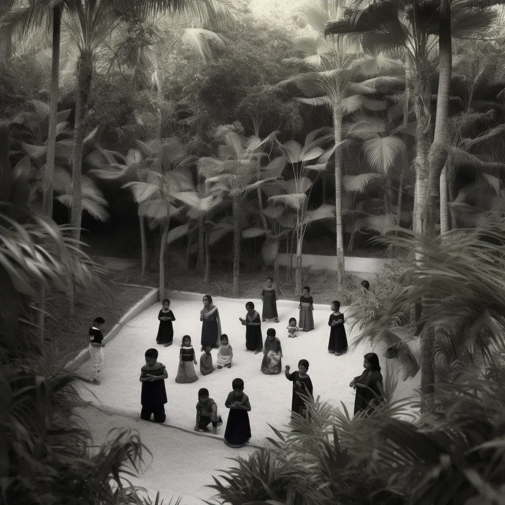 Artistic depiction of children exploring a backyard jungle with hidden temples - Image 2