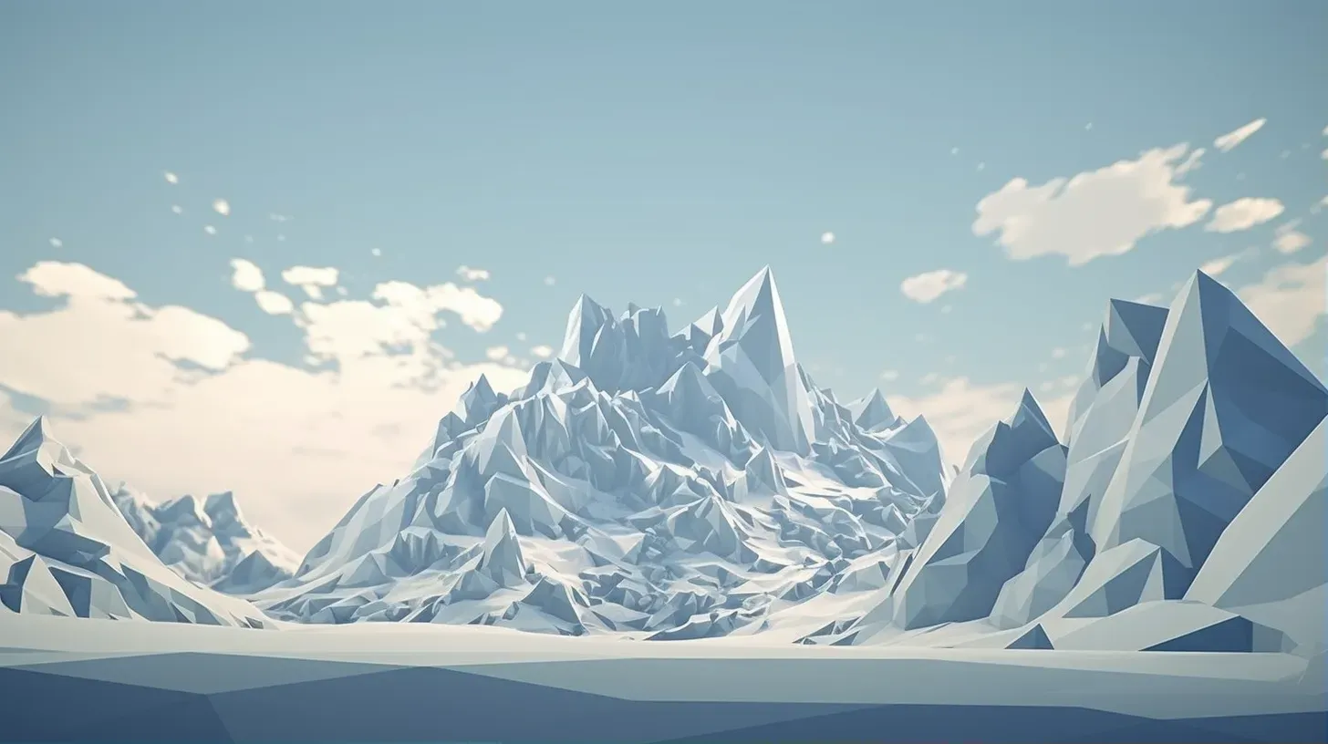 Triangular low poly mountainscape in cool tones with metallic texture - Image 1